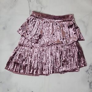 Listicle Mauve Velvet Asymmetrical Pleated Skirt